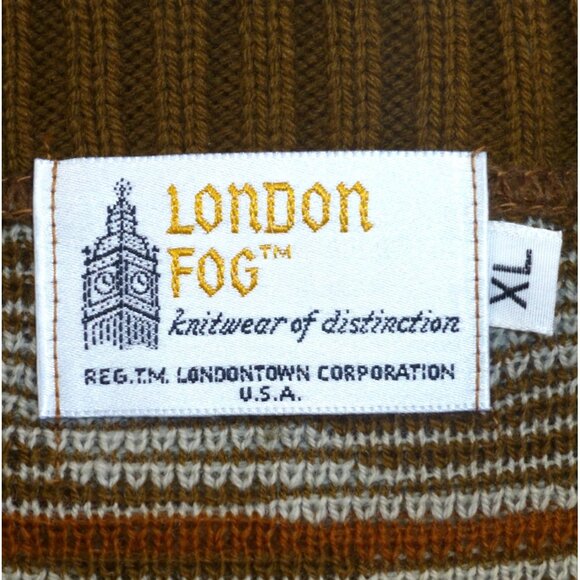 NWT VTG London Fog Mens XL Knit Sweater Brown Zigzag Pattern USA - Picture 3 of 13